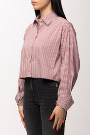 Patrizia Pepe Camicia Cropped a Righe con Tasca e Colletto Morbido 8C0856 A544 HOT BROWN STRIPES
