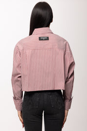 Patrizia Pepe Camicia Cropped a Righe con Tasca e Colletto Morbido 8C0856 A544 HOT BROWN STRIPES