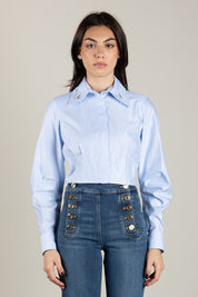 Elisabetta Franchi Camicia Cropped In Popeline Di Cotone con Dettagli Logo CA17066E2 OXFORD