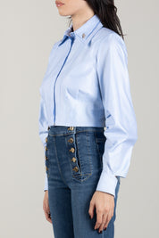 Elisabetta Franchi Camicia Cropped In Popeline Di Cotone con Dettagli Logo CA17066E2 OXFORD