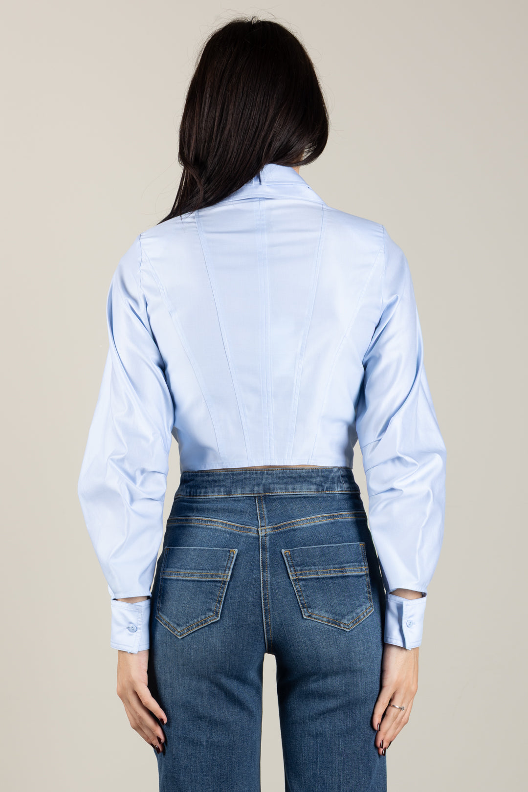 Elisabetta Franchi Camicia Cropped In Popeline Di Cotone con Dettagli Logo CA17066E2 OXFORD