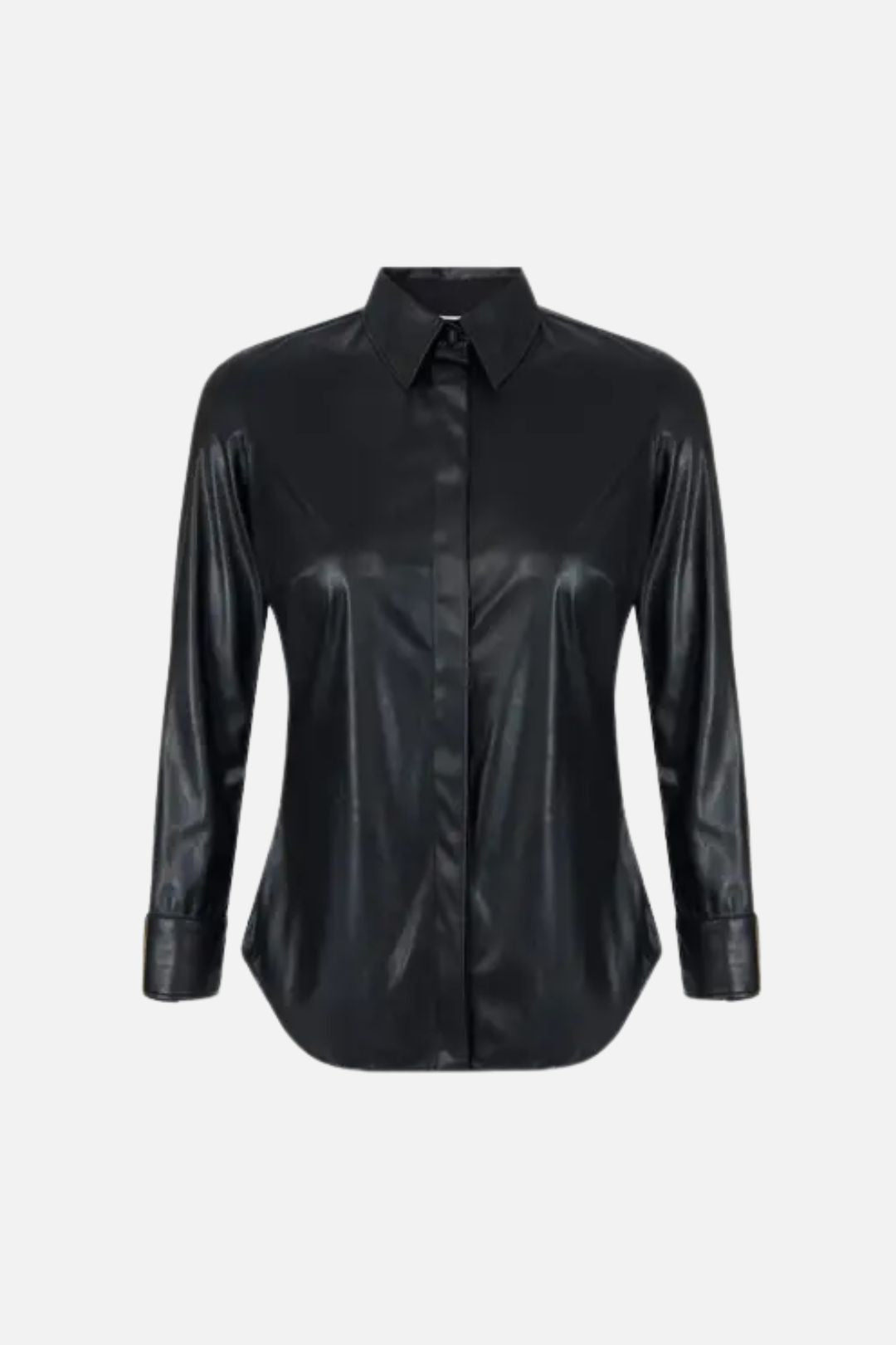 Elisabetta Franchi Camicia Effetto Pelle con Logo Gioiello CA19566E2 NERO