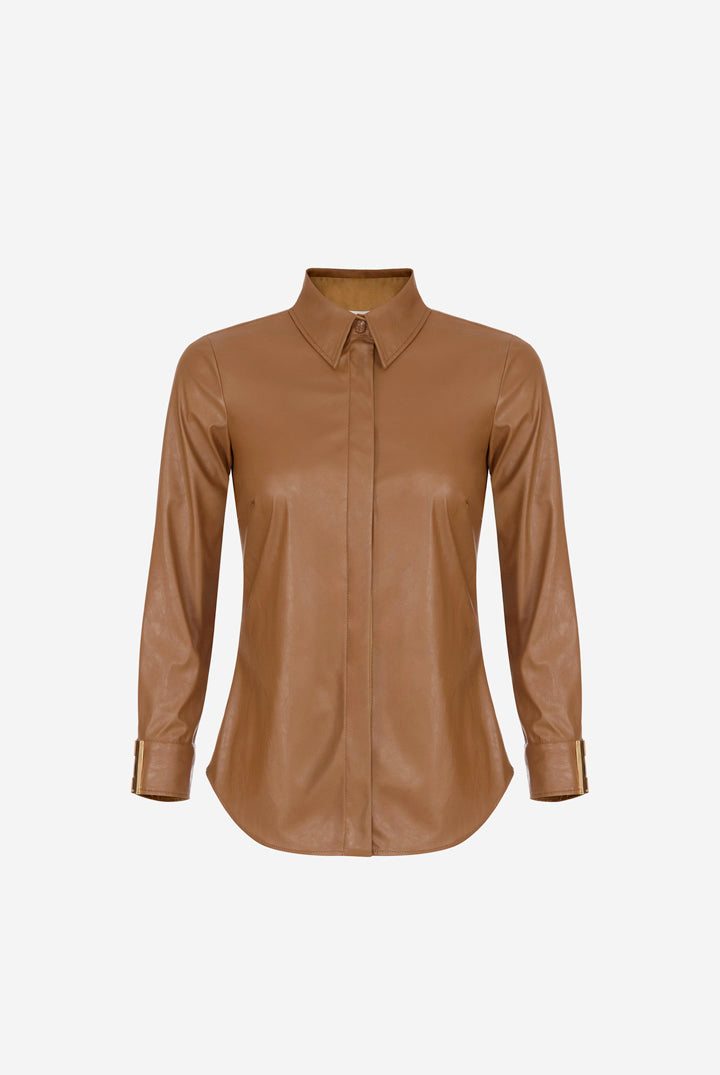 Elisabetta Franchi Camicia Effetto Pelle con Logo Gioiello CA19566E2 SIGARO