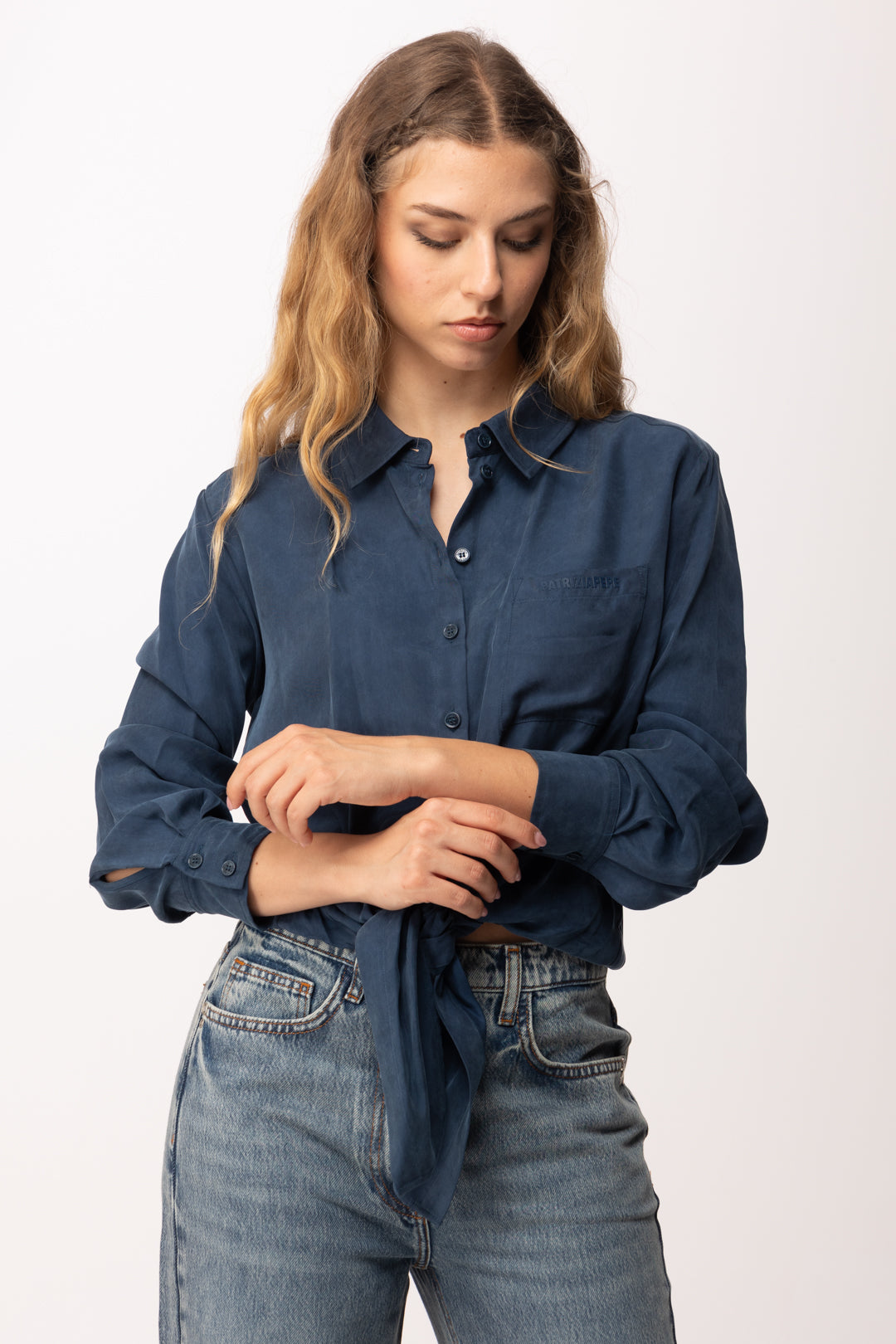 Patrizia Pepe Camicia Fluida con Nodo In Vita 8C0869 A704 LAGOON  BLUE