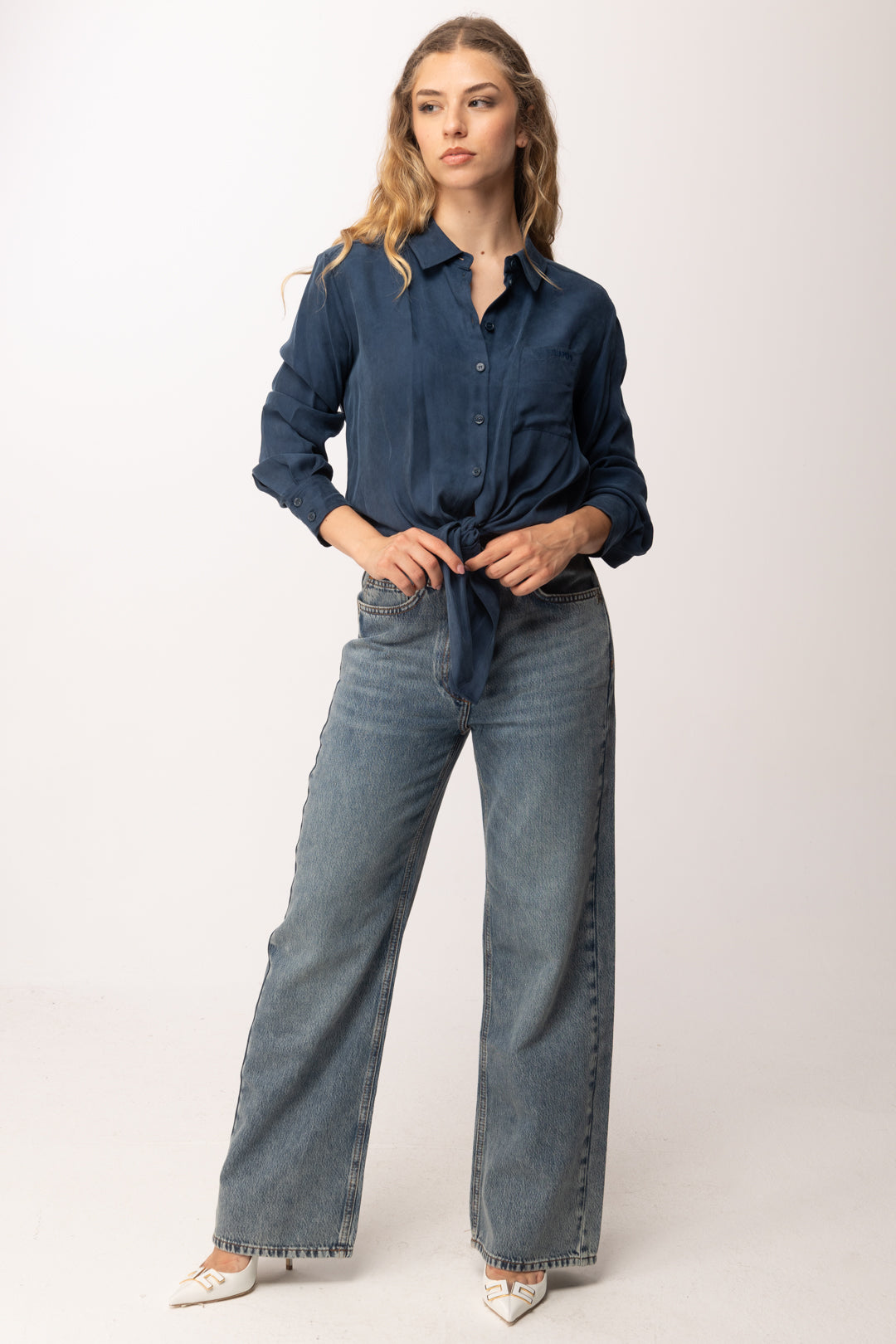 Patrizia Pepe Camicia Fluida con Nodo In Vita 8C0869 A704 LAGOON  BLUE