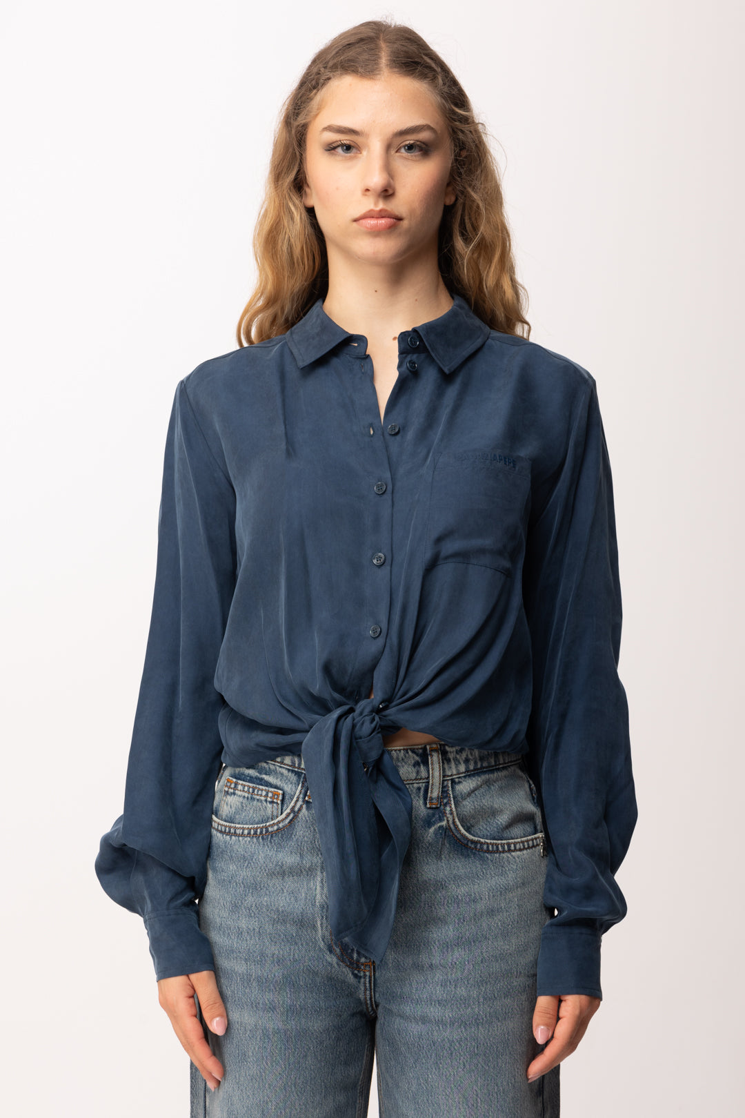 Patrizia Pepe Camicia Fluida con Nodo In Vita 8C0869 A704 LAGOON  BLUE