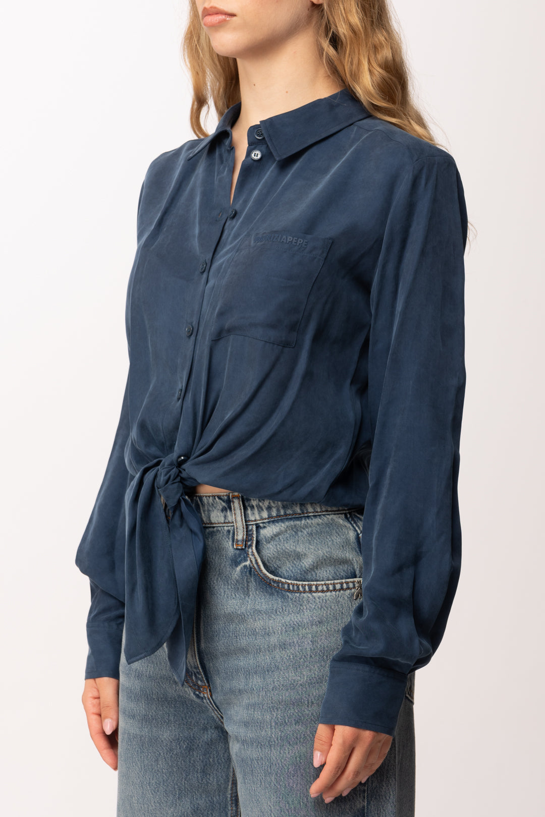 Patrizia Pepe Camicia Fluida con Nodo In Vita 8C0869 A704 LAGOON  BLUE