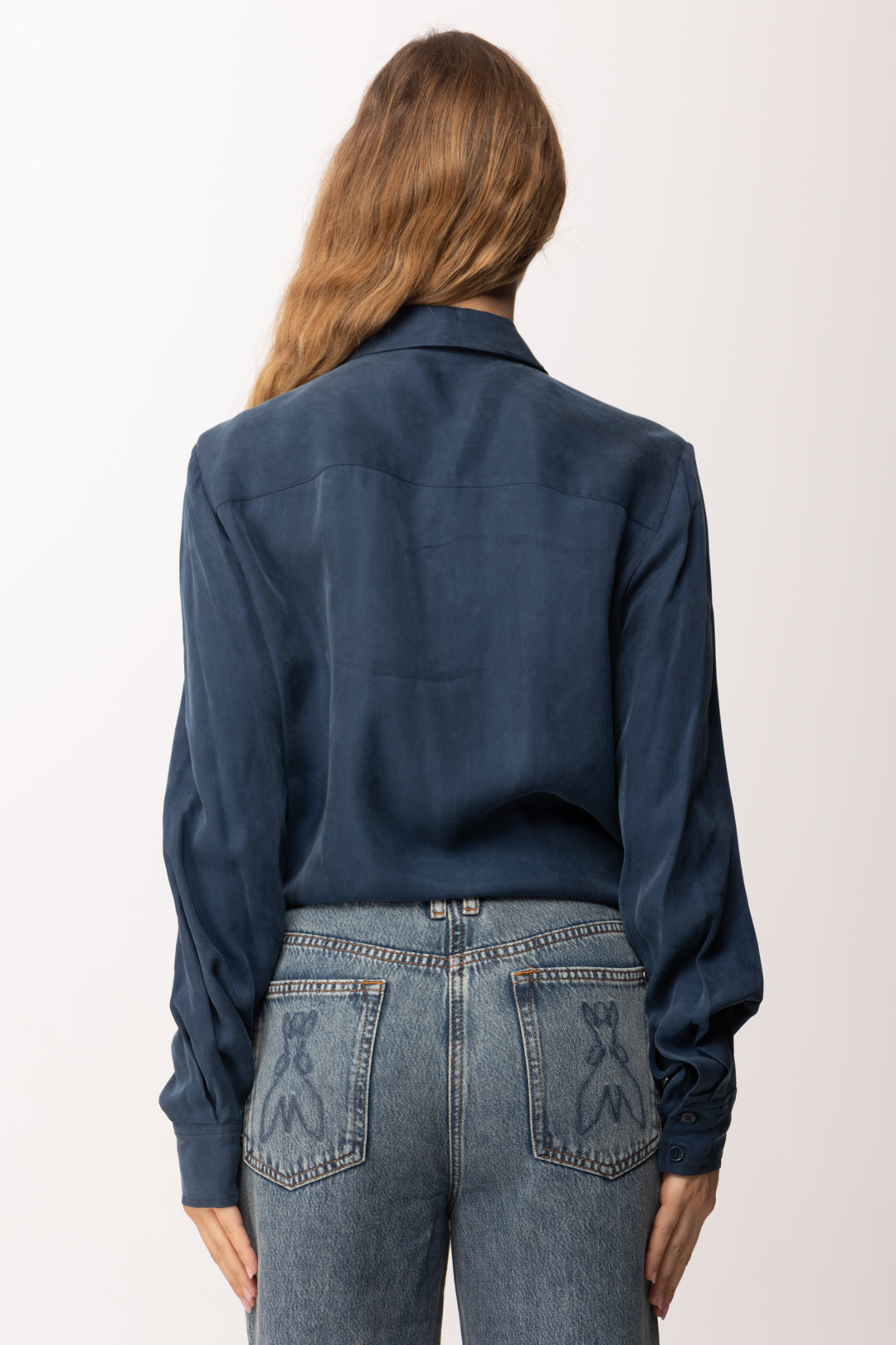 Patrizia Pepe Camicia Fluida con Nodo In Vita 8C0869 A704 LAGOON  BLUE