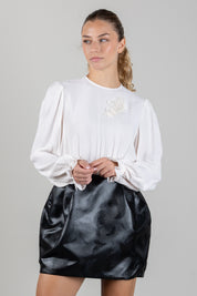 Elisabetta Franchi Bambina Camicia Girocollo con Applicazione Piuma e Polsini con Ruches EFAB7070VI011.0100