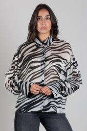 Patrizia Pepe Camicia In Chiffon Animalier Semitrasparente 2C0030 C0279 BLACK&WHITE ZEBRA