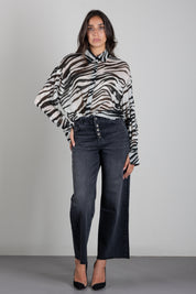 Patrizia Pepe Camicia In Chiffon Animalier Semitrasparente 2C0030 C0279 BLACK&WHITE ZEBRA