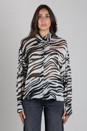 Patrizia Pepe Camicia In Chiffon Animalier Semitrasparente 2C0030 C0279 BLACK&WHITE ZEBRA