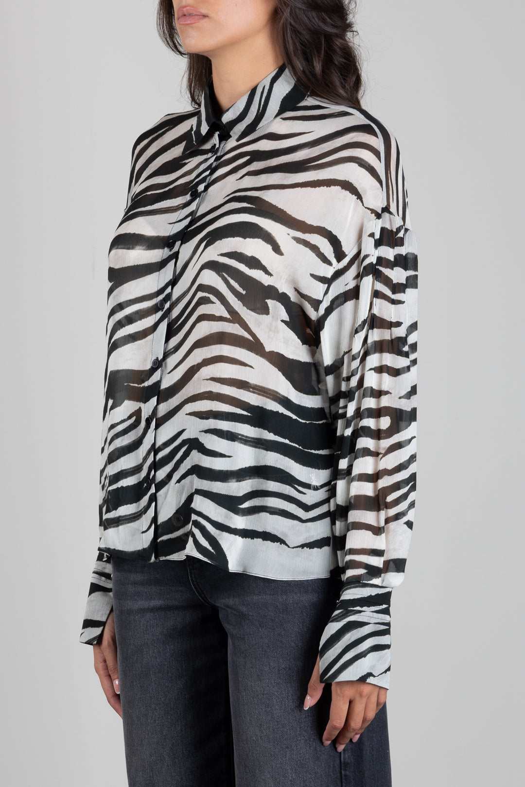 Patrizia Pepe Camicia In Chiffon Animalier Semitrasparente 2C0030 C0279 BLACK&WHITE ZEBRA