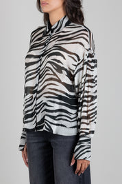 Patrizia Pepe Camicia In Chiffon Animalier Semitrasparente 2C0030 C0279 BLACK&WHITE ZEBRA