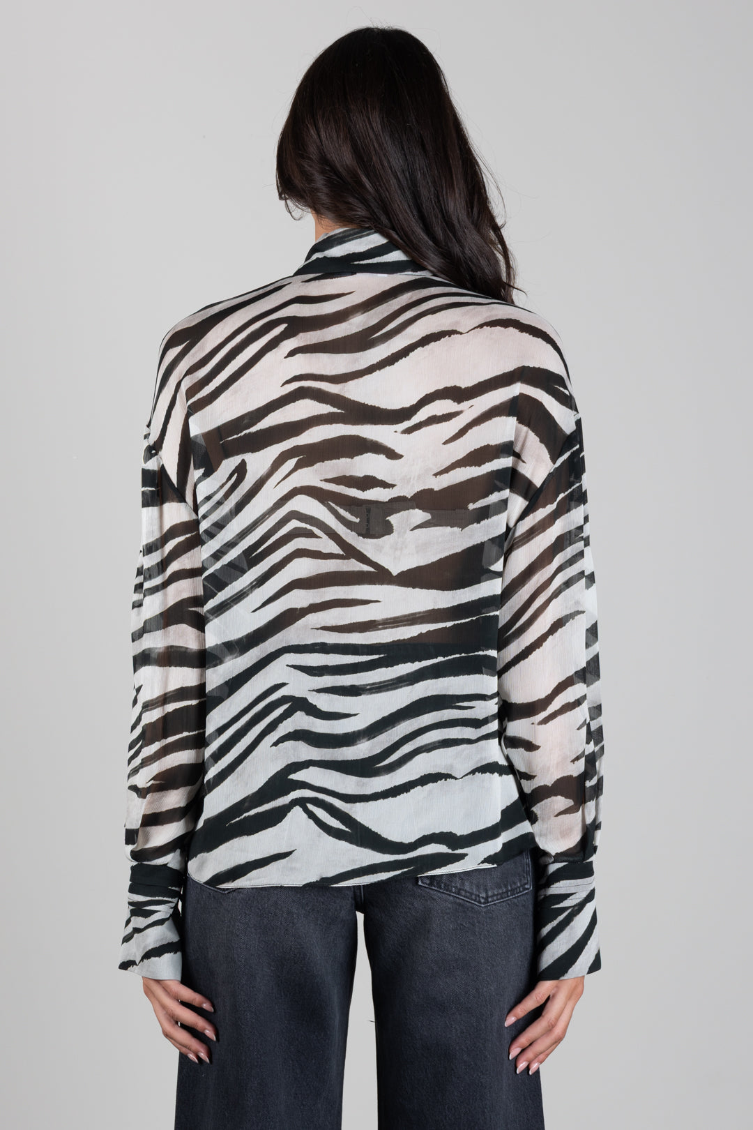 Patrizia Pepe Camicia In Chiffon Animalier Semitrasparente 2C0030 C0279 BLACK&WHITE ZEBRA