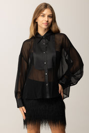 Pinko Camicia In Chiffon Trasparente con Dettagli Satin NERO LIMOUSINE