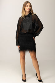 Pinko Camicia In Chiffon Trasparente con Dettagli Satin NERO LIMOUSINE