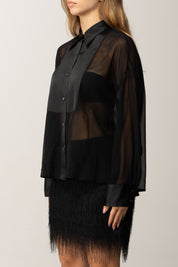 Pinko Camicia In Chiffon Trasparente con Dettagli Satin NERO LIMOUSINE