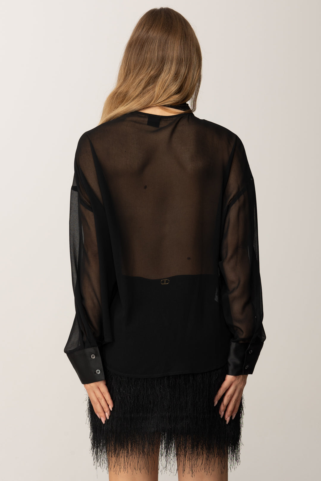 Pinko Camicia In Chiffon Trasparente con Dettagli Satin NERO LIMOUSINE