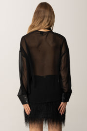 Pinko Camicia In Chiffon Trasparente con Dettagli Satin NERO LIMOUSINE