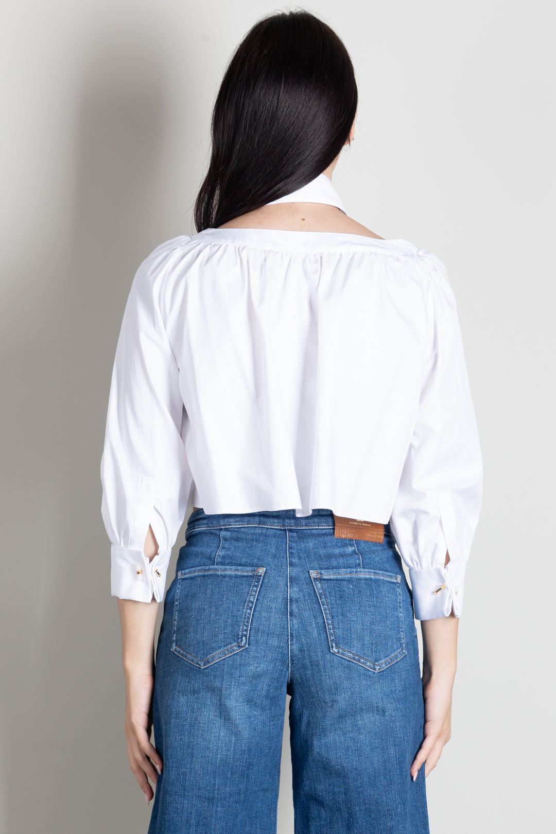 Elisabetta Franchi Camicia In Cotone con Collo Alto Cut-out CA17566E2 BIANCO