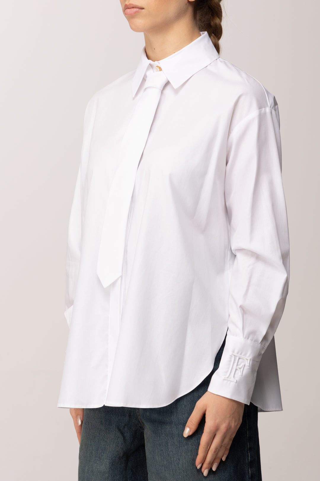 Elisabetta Franchi Camicia In Cotone con Cravatta In Tinta CA15261E2 BIANCO