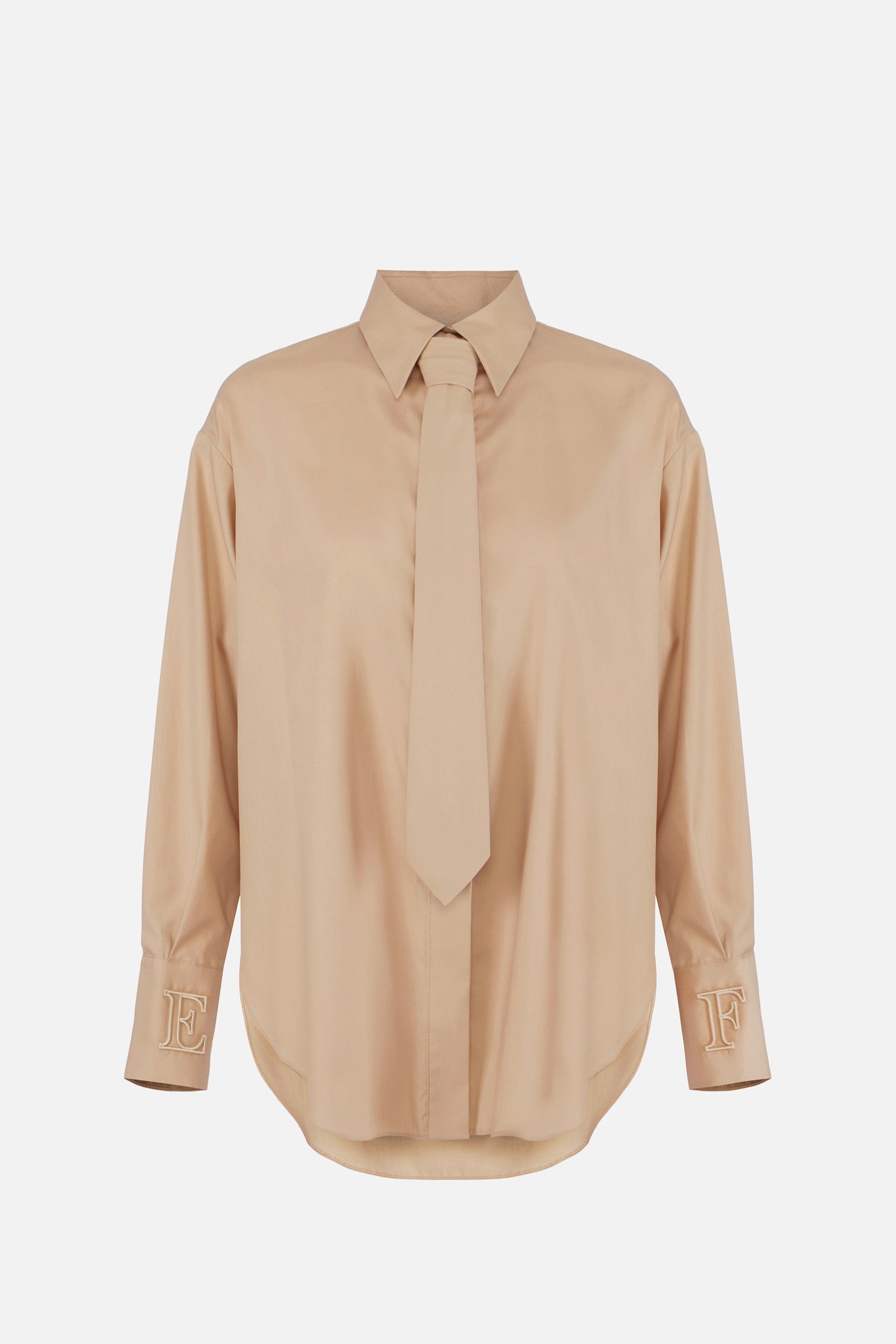 Elisabetta Franchi Camicia In Cotone con Cravatta In Tinta CA15261E2 CAMMELLO