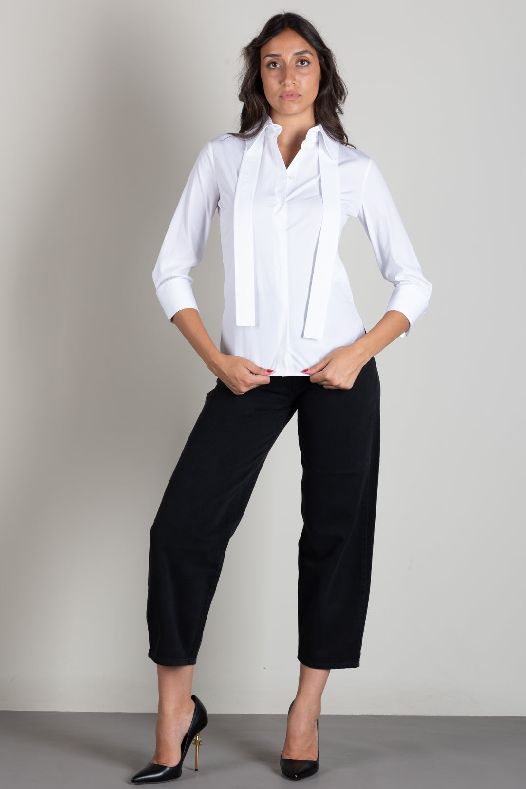 Elisabetta Franchi Camicia In Cotone con Fusciacche Ricamate CA18366E2 BIANCO