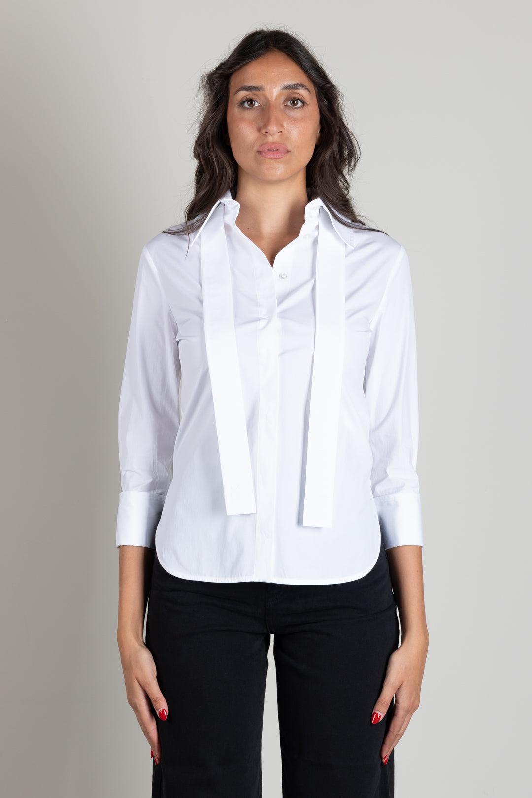 Elisabetta Franchi Camicia In Cotone con Fusciacche Ricamate CA18366E2 BIANCO