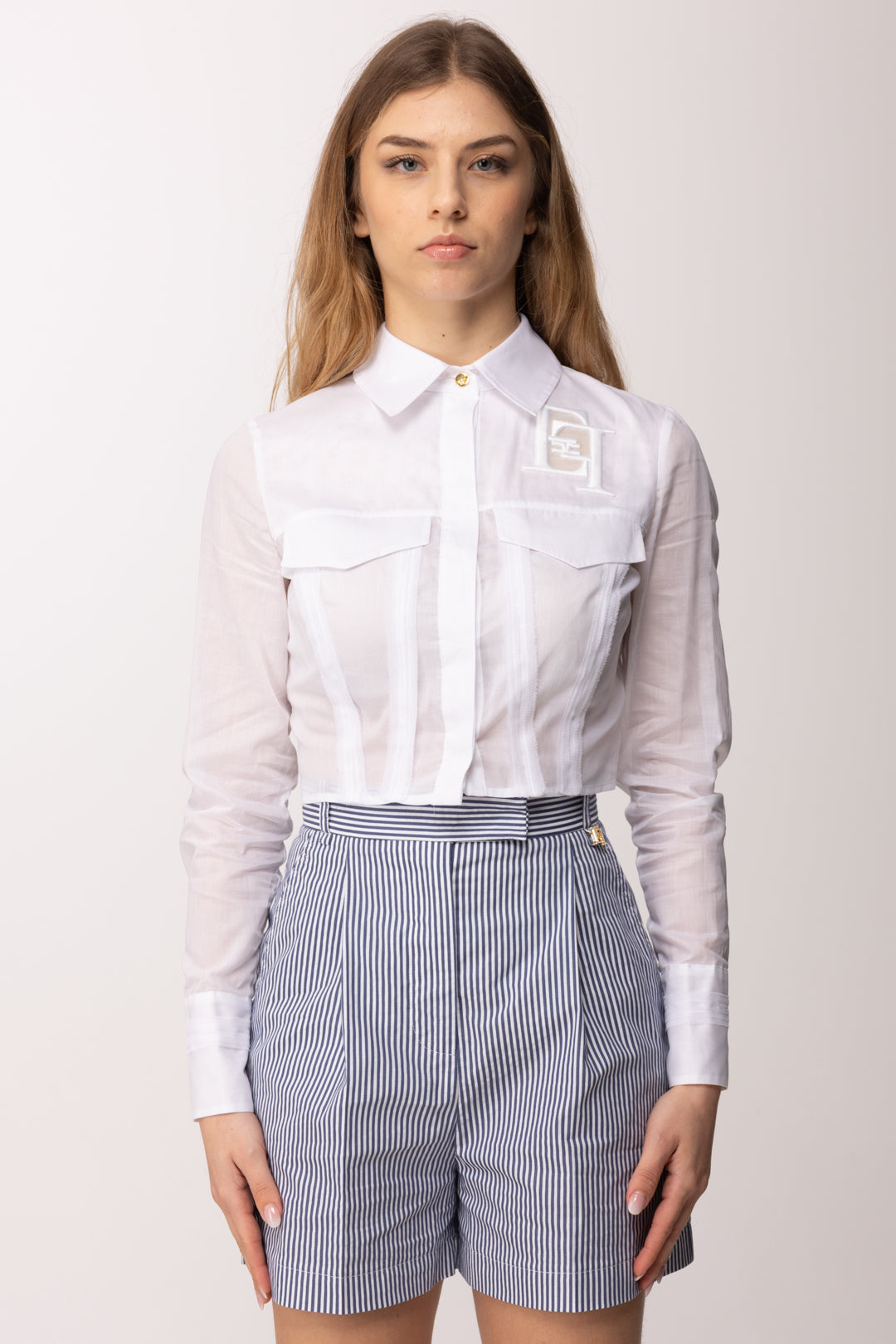 Elisabetta Franchi Camicia In Cotone con Patte e Ricami CA12661E2 BIANCO