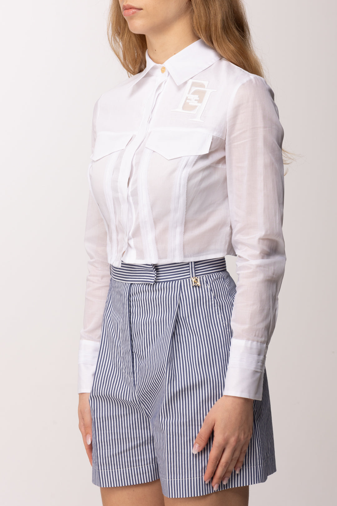 Elisabetta Franchi Camicia In Cotone con Patte e Ricami CA12661E2 BIANCO