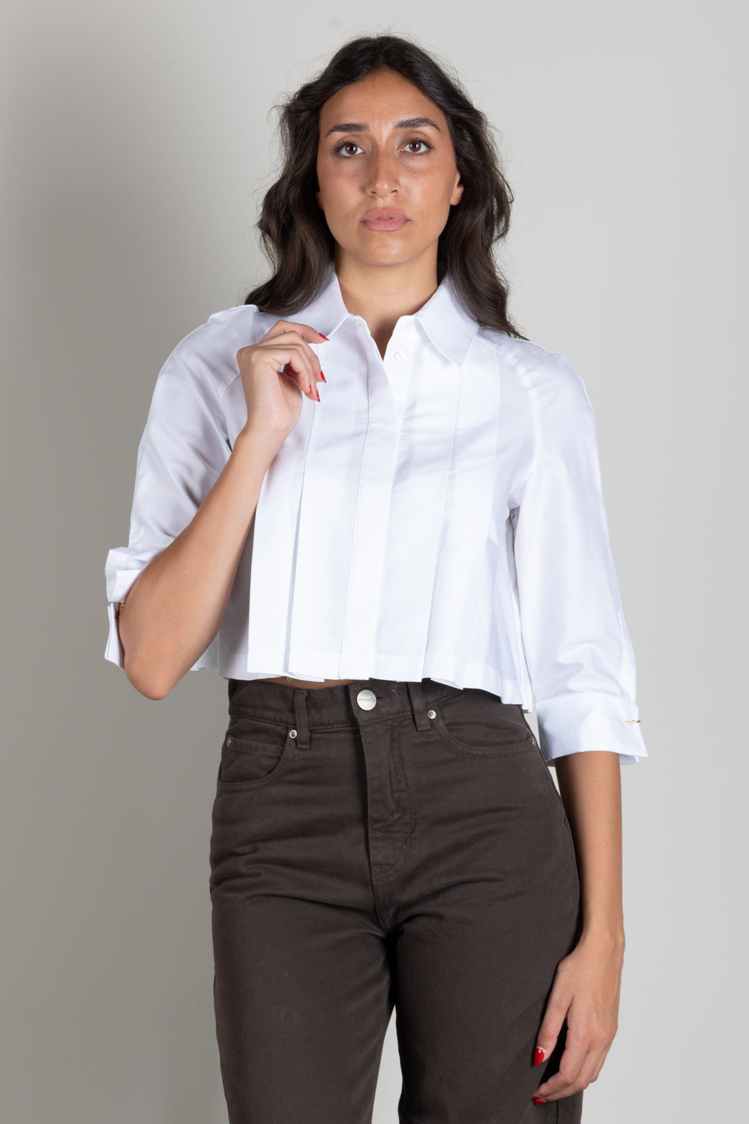Elisabetta Franchi Camicia In Cotone con Plastron e Gemelli Logo CA17766E2 BIANCO
