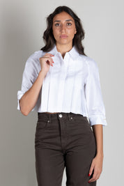 Elisabetta Franchi Camicia In Cotone con Plastron e Gemelli Logo CA17766E2 BIANCO