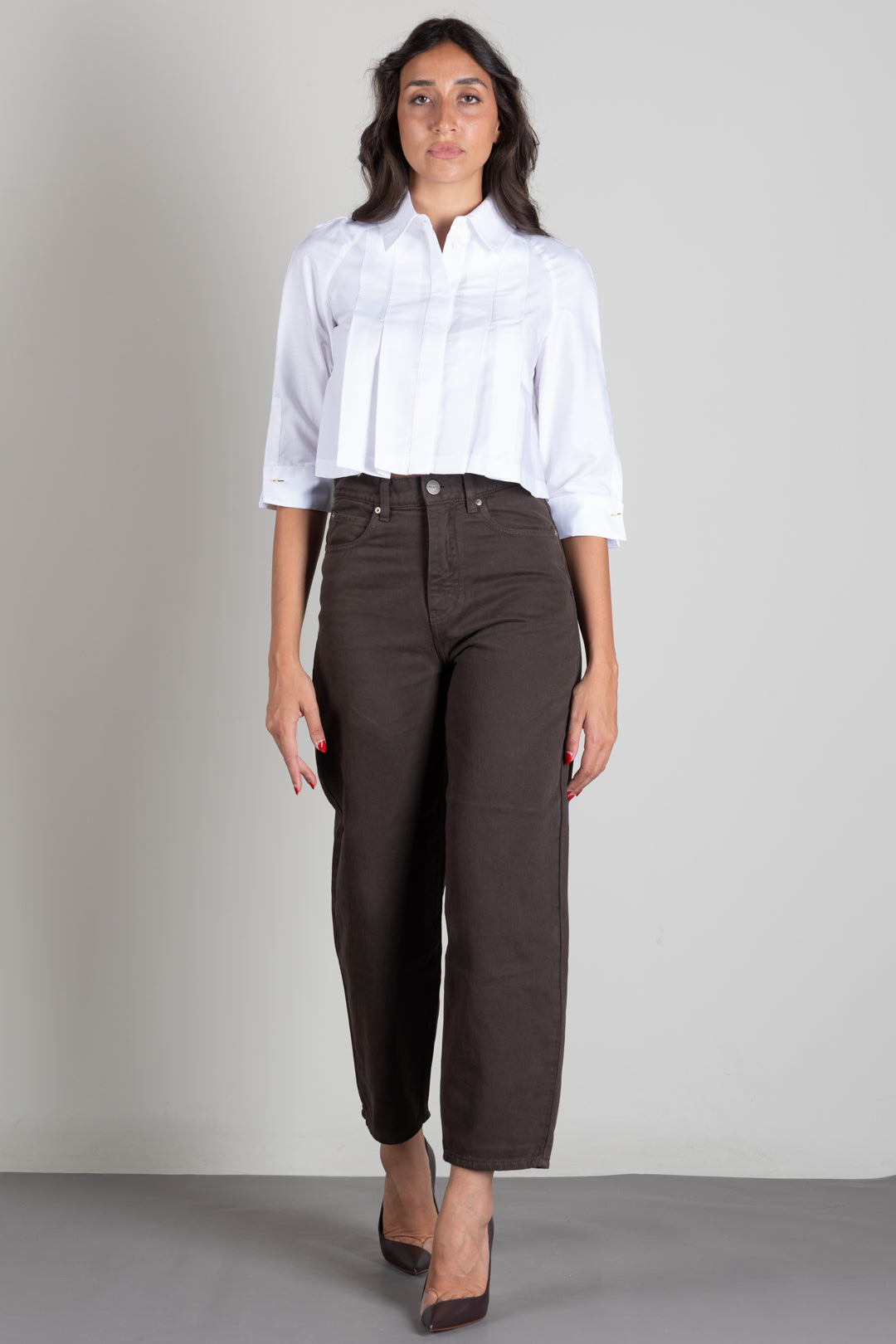 Elisabetta Franchi Camicia In Cotone con Plastron e Gemelli Logo CA17766E2 BIANCO
