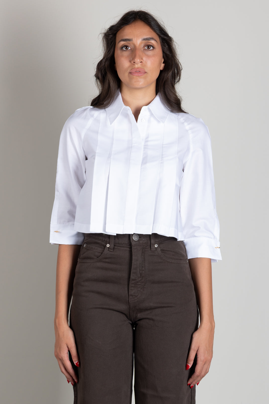 Elisabetta Franchi Camicia In Cotone con Plastron e Gemelli Logo CA17766E2 BIANCO
