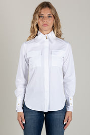 Elisabetta Franchi Camicia In Cotone con Tasche Applicate CA17466E2 BIANCO