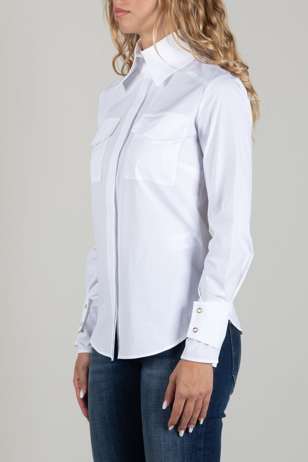 Elisabetta Franchi Camicia In Cotone con Tasche Applicate CA17466E2 BIANCO