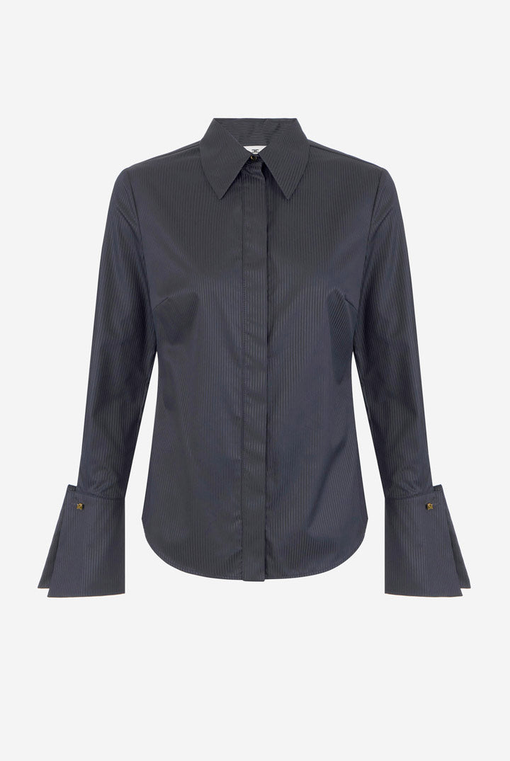 Elisabetta Franchi Camicia In Cotone Rigato con Polsi a Vela CA18866E2 NERO