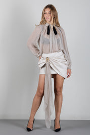 Elisabetta Franchi Camicia In Crêponne con Fiocco a Contrasto CA20967E2 CREMA/NERO