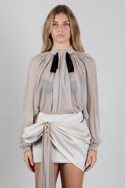 Elisabetta Franchi Camicia In Crêponne con Fiocco a Contrasto CA20967E2 CREMA/NERO