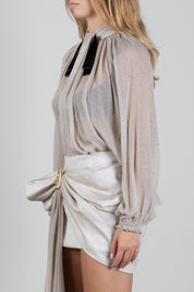 Elisabetta Franchi Camicia In Crêponne con Fiocco a Contrasto CA20967E2 CREMA/NERO