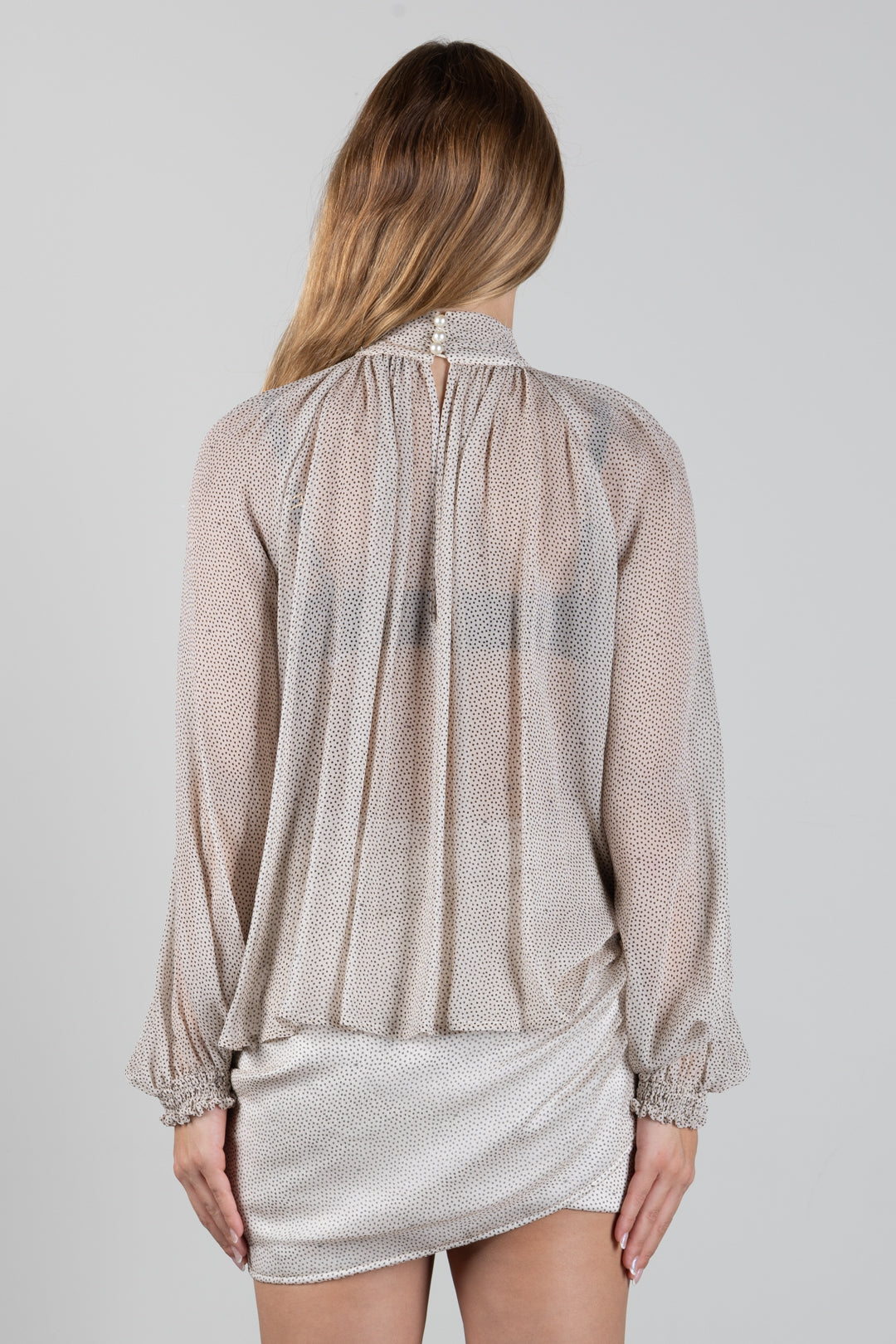 Elisabetta Franchi Camicia In Crêponne con Fiocco a Contrasto CA20967E2 CREMA/NERO