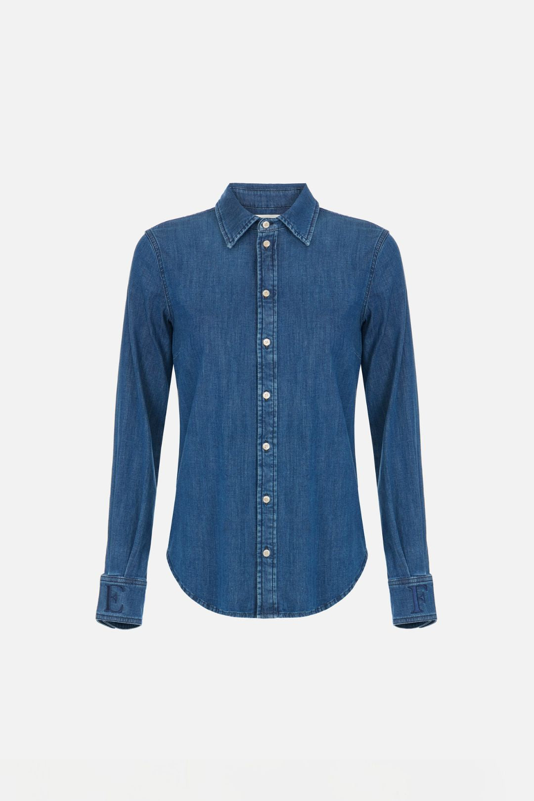 Elisabetta Franchi Camicia In Denim con Loghi Ricamati CJ34D66E2 BLUE DENIM