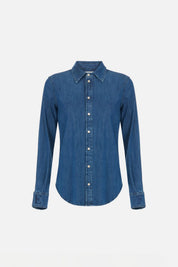 Elisabetta Franchi Camicia In Denim con Loghi Ricamati CJ34D66E2 BLUE DENIM