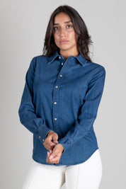 Elisabetta Franchi Camicia In Denim con Loghi Ricamati CJ34D66E2 BLUE DENIM