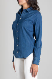 Elisabetta Franchi Camicia In Denim con Loghi Ricamati CJ34D66E2 BLUE DENIM