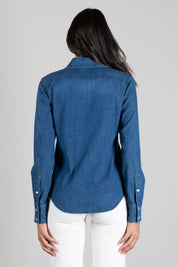Elisabetta Franchi Camicia In Denim con Loghi Ricamati CJ34D66E2 BLUE DENIM