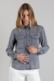 Patrizia Pepe Camicia In Denim con Tasche 8C0771 D0046 WASHED TEXTURED G
