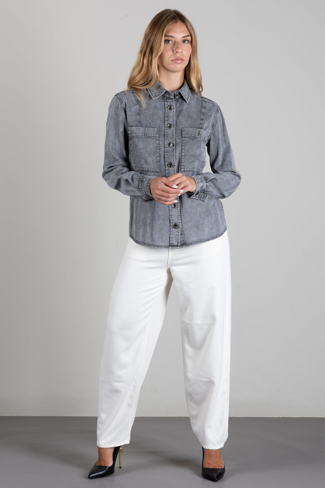 Patrizia Pepe Camicia In Denim con Tasche 8C0771 D0046 WASHED TEXTURED G