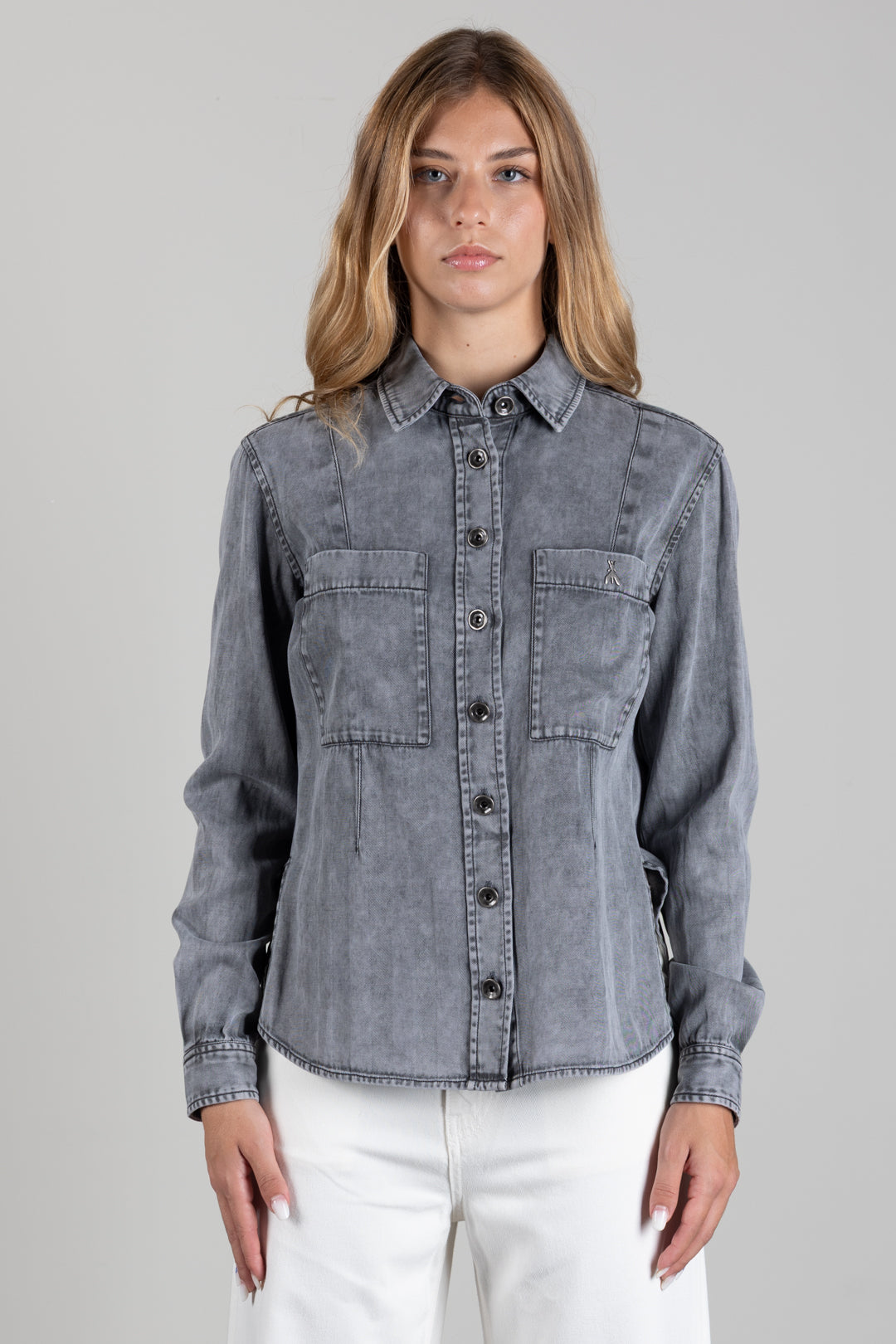 Patrizia Pepe Camicia In Denim con Tasche 8C0771 D0046 WASHED TEXTURED G